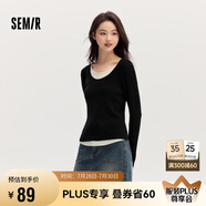 森馬毛衣女拼色假兩件毛衫修身春秋圓領(lǐng)套頭衫顯瘦109524107002