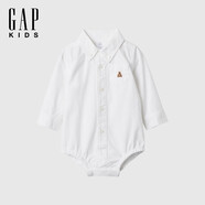 蓋璞Gap嬰兒2025春季新款牛津布小熊刺繡連體衣兒童裝爬服美版876709