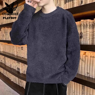 花花公子（PLAYBOY）品牌水貂絨圓領(lǐng)毛衣男士韓版簡(jiǎn)約針織衫秋季套頭打底線衣男 113深灰色 M 【90-110斤】