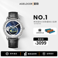 愛勒  AGELOCER原創(chuàng)天文學(xué)家全自動(dòng)機(jī)械表時(shí)尚男士月相手表送男友生日禮物禮盒裝 天文學(xué)家6401E1-梵高銀月-鉆圈