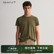 GANT【100%棉】GANT/甘特男士短袖圓領(lǐng)親膚透氣刺繡純色休閑重磅T恤潮 301軍綠色 S