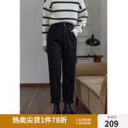 獨(dú)束大碼女裝高腰加絨牛仔褲女秋冬新款微胖百搭加厚直筒褲21DS4403 黑色 M