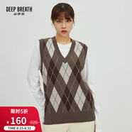 深呼吸DEEP BREATH女裝復古提花寬松純羊毛針織馬甲背心A300797 咖卡-菱格 S (2碼)