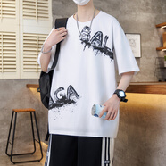 花花公子（PLAYBOY）2025新款夏季短袖t恤男孩初中高中學(xué)生寬松上衣服青少年大童夏裝 白色 M