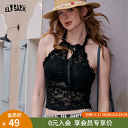 妖精的口袋白色蕾絲甜美掛脖吊帶女2025年夏季新款純欲性感背心 爵士黑色 M