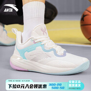 安踏籃球鞋男地板克星2024低幫鞋子男KT湯普森減震耐磨防滑運(yùn)動(dòng)鞋 象牙白/亮紫色/泳池藍(lán)-6 44.5 (約275mm)