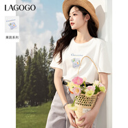 LAGOGO簡(jiǎn)約印花圓領(lǐng)T恤女拉谷谷2025年夏季新款清爽通勤百搭小白t 本白色 S