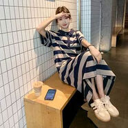 休閑條紋裙子polo連衣裙女夏季2025新款簡(jiǎn)約風(fēng)氣質(zhì)襯衫裙寬松長(zhǎng)裙 條紋升級(jí)版 2XL
