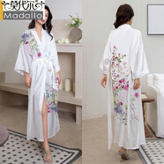 莫代爾冰絲睡袍女夏薄款國風復古日式漢服晨袍睡衣浴袍衣長款公主家居服 雪原春紅 M 均大碼 168c以上，120-180斤