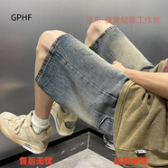 GPHF日系破洞牛仔短褲男夏季穿搭褲子潮牌痞帥外穿寬松五分褲 藍(lán)色(做舊) XL