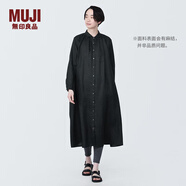 無印良品（MUJI）女式 麻水洗長(zhǎng)袖襯衫連衣裙 女裝長(zhǎng)款裙子早秋漢麻襯衫裙BC2JKA4S 黑色 L 165/88A