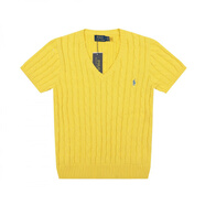POLO SPORT韓版V領花刺繡針織衫女顯瘦保羅拉夫 黃色 M