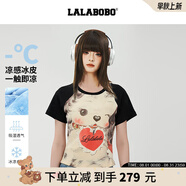 LALABOBO【涼感】可愛(ài)彈力短袖女裝2025夏新款修身減齡短t恤潮LBEB-WSDT16 黑色 M