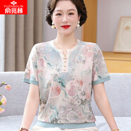 俞兆林（YUZHAOLIN）中老年女裝媽媽夏裝2025新款圓領(lǐng)短袖上衣薄款套裝洋氣冰絲t恤衫 FHSJ28 綠色 XL 【建議90-110斤】