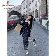 皮爾卡丹（pierre cardin）碎花吊帶連衣裙復(fù)古收腰包臀裙胖妹妹大碼顯瘦a字裙 長(zhǎng)款 XL