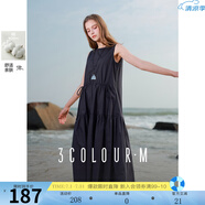 三彩2025春季新款純棉連衣裙圓領寬松A字裙抽繩背心裙長裙M 藏青色 S 155/80A
