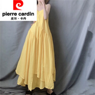 皮爾卡丹檸檬黃色超長(cháng)不規則大擺吊帶裙連衣裙文藝清新春夏款氣質(zhì)飄逸長(cháng)裙 黃色 L 115-125斤
