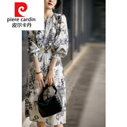 皮爾卡丹（pierre cardin）針織2025潮流新款精致與優(yōu)雅 神秘花園鋼筆畫 彈力重縐燈籠袖連 白色 S