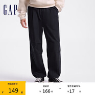 GAP男裝秋季款純色松緊壓褶工裝長褲寬松街潮休閑褲619684