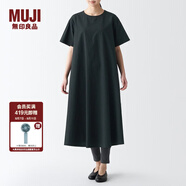 無印良品（MUJI）女式 涼爽 短袖連衣裙 百搭 裙子長裙 BCL67C3S 黑色 XL