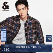 杰克·瓊斯（JACK&JONES）男裝春季衣身撞色格紋圖案潮流百搭寬松翻領(lǐng)夾克襯衫男2244O3009 果醬橙F11 常規(guī) 果醬橙F11 M 175