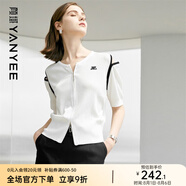 顏域（YANYEE）圓領白色針織衫時尚職業(yè)女裝2024年夏季新款女士上衣拉鏈開衫 白色1 S 36