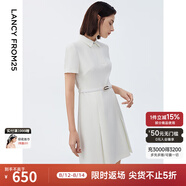 朗姿【尖貨補單】黑白色顯瘦輕禮服襯衫連衣裙女夏新款復古小黑裙裙子 白色 2XL 175/92A