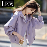 LPOX外套女短款連帽通勤外套女2025年新款春秋款小個子寬松休閑夾克 紫色 高品質(zhì) (版有里布) L 110-120斤