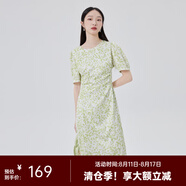 艾萊依（ERAL）商場(chǎng)同款連衣裙女夏季新款法式時(shí)尚顯瘦碎花清新印花泡泡袖連衣裙 綠底色花 L 165/88A