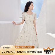 香影襯衫女短袖2025夏裝新款正肩圓領(lǐng)杏色甜美風(fēng)襯衣刺繡碎花上衣 杏色連衣裙 L85S053 M 160/84A/95-110斤