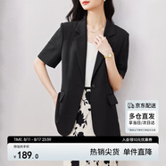 尚都比拉立體垂順夏季休閑短袖西裝外套女高級感通勤小西服 黑色 M 