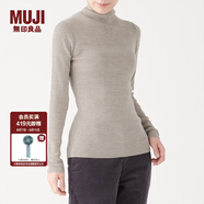 無印良品 MUJI 女式  羅紋高領(lǐng)毛衣 W9AA870 長袖針織衫 燕麥色 L