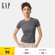 Gap女裝2025春季新款刺繡logo羅紋彈力短袖T恤簡(jiǎn)約常規(guī)上衣761951 灰色 XL (175/92A) 亞洲尺碼