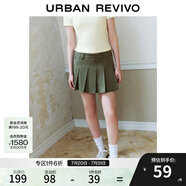 UR秋季新款女裝學(xué)院風(fēng)百褶斜紋A字廓形短裙半裙UYY540001 墨綠 M