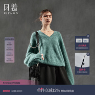 日著（rizhuo）原創(chuàng)設(shè)計(jì)女裝2025春季新款 小眾休閑針織衫慵懶蓬松v領(lǐng)羊毛衣 尋跡綠 M