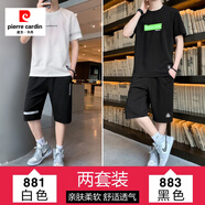 皮爾卡丹（pierre cardin）四件套短袖T恤男套裝夏季套裝男士短袖t恤套裝男跑步潮流休閑運動(dòng) 881白色+883黑色 XL （建議115-130斤）