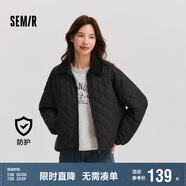 森馬（Semir）棉服女燈芯絨翻領(lǐng)菱形格復(fù)古2024冬三防寬松輕薄棉衣109724112007