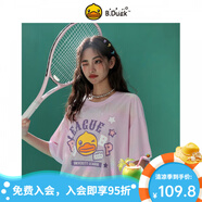 B.Duck小黃鴨女裝短袖T恤夏季新款寬松流光炫彩針織酷t(yī) 粉紅色 XS