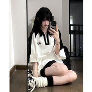 A 21 FUNB初高中生女套裝夏季12-15歲女孩衣服大童女裝青少年女大童夏裝13 polo領(lǐng)短袖+短褲 均碼 M【建議70-95斤】