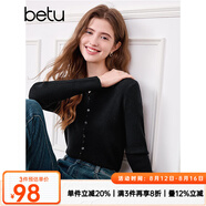 百圖betu女裝2025春季新款毛衣翻領(lǐng)修身彈力舒適套頭毛衫女2501T03 黑色 M