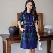 歐美高端優(yōu)雅女裝格子春夏連衣裙寬松版顯瘦專(zhuān)柜 藍格 2XL