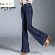 夏典素訂女王（SE.PSTP）高腰牛仔喇叭褲女士長褲子2025新款休閑微喇叭褲彈力顯瘦寬松大碼 Y0088深藍色【春秋款】 丨有彈力 29 碼/XL丨建議110-120斤