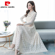 皮爾卡丹（pierre cardin）2025春季新款連衣裙長(cháng)袖過(guò)膝氣質(zhì)蕾絲韓版裙輕熟風(fēng)收腰顯瘦大擺裙 杏色 M