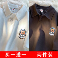 麥潮尚買一一華夫格小熊華夫格POLO男女短袖夏季潮流日系寬松T恤 華夫格Polo衫K01白+黑 M 建議85-95斤