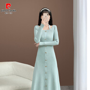 皮爾卡丹（pierre cardin）春秋季新款修身氣質(zhì)優(yōu)雅溫柔初戀少女顯瘦毛衣裙設(shè)計感針織洋裝 淺藍(lán)色 XS 現(xiàn)貨
