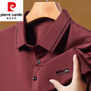 皮爾卡丹（pierre cardin）冰絲短袖T恤男夏季新款翻領(lǐng)polo衫中年休閑印花體恤上衣爸爸裝 1216-楓葉紅 M 165建議120斤以下