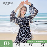 秋水伊人復(fù)古優(yōu)雅碎花連衣裙春季新款木耳邊立領(lǐng)長袖雪紡裙 花料 S