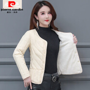 皮爾卡丹秋冬2025新款棉服女內膽短款大碼內穿保暖棉衣加絨加厚女外套 米白色 M 80-95斤