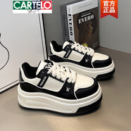 卡帝樂(lè )鱷魚(yú)（CARTELO）感松糕熊貓小白鞋女2025新款百搭真皮厚底增高板鞋運動(dòng)休閑鞋 黑色 35