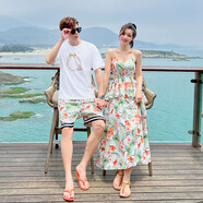 NUKM沙灘情侶裝夏裝海邊T恤男套裝蜜月旅游連衣裙不一樣的你衣我裙潮 6628款 S 女